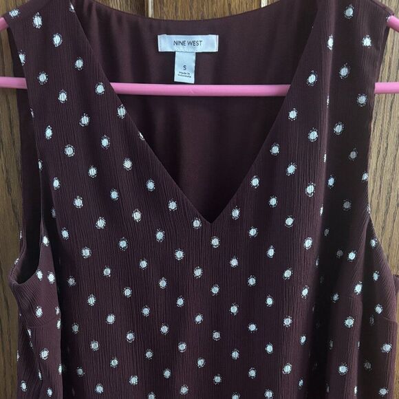 Nine West Tops - Nine West Tank Top Women's Size S Burgundy Silver Sleeveless V-Neck Polka Dots